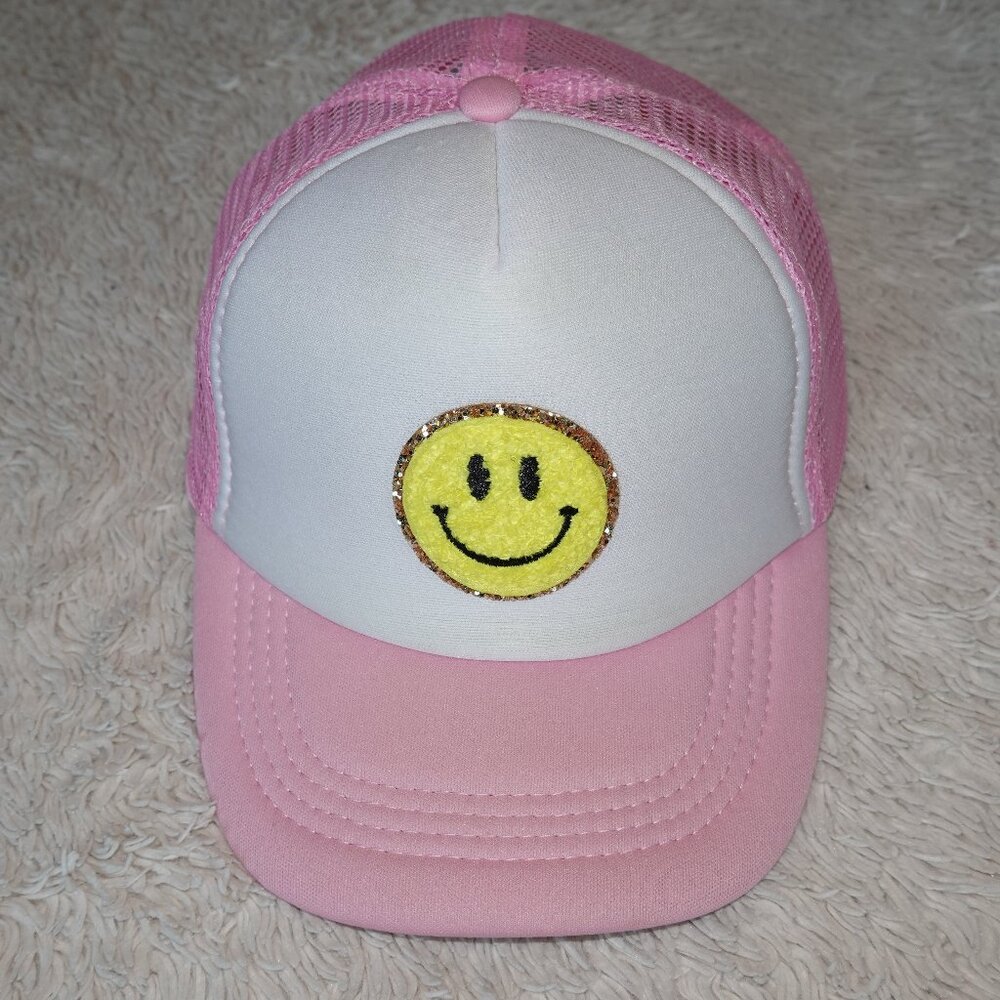 Pink Smiley Face Trucker Hat - New without Tags - Never Worn - Adjustable Size